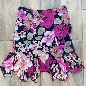Karen Kane Pink Floral Plus Size 100% Silk Skirt Side Zipper Lined Size 14